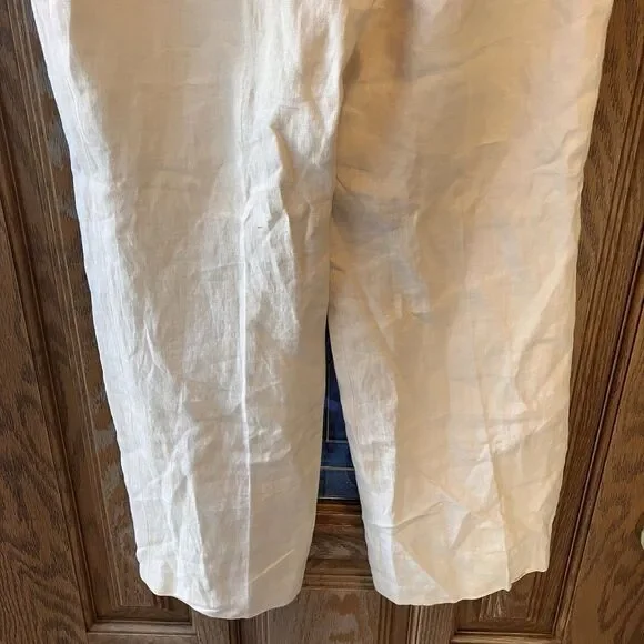 NWT Talbots Petite 100% Linen Pants Wide Leg 14P Cream MSRP $99 Beige Lined - Picture 15 of 16